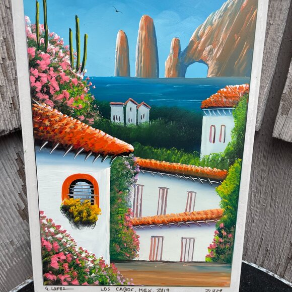 Mexican Tile Oil Paintings Lot of 2 Los Cabos Oceanside Vineyard - Picture 11 of 11